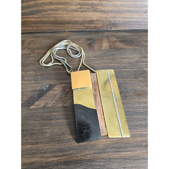 Vintage Mixed Metal & Bakelite/Catalin Necklace Art Deco/Modernist Early Plastic - Picture 8 of 10